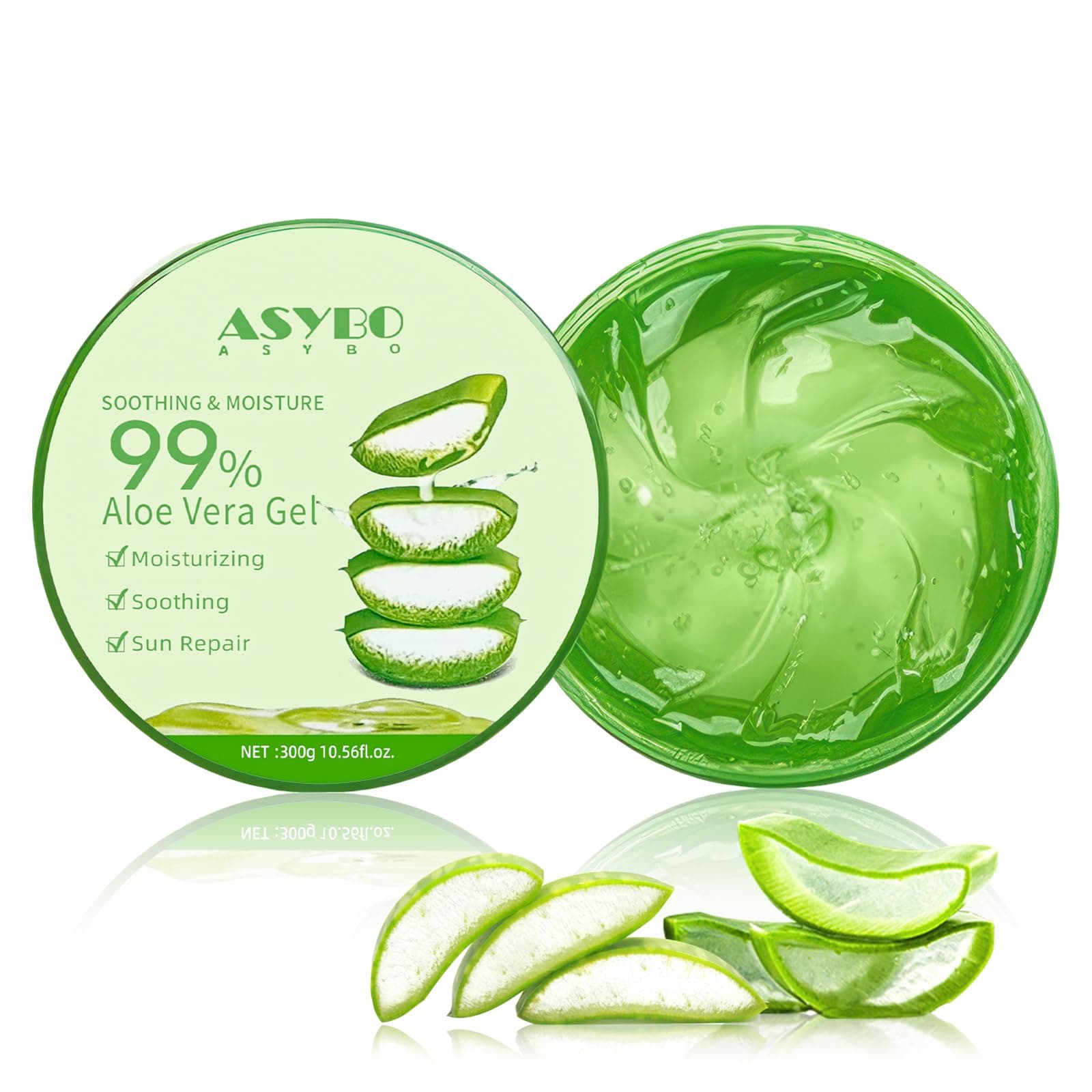 300 ML Aloe Vera Gel - 99% reine Bio-Aloe Vera Feuchtigkeitscreme für Gesicht und Körper | Sonnenbrand, trockene Haut, A