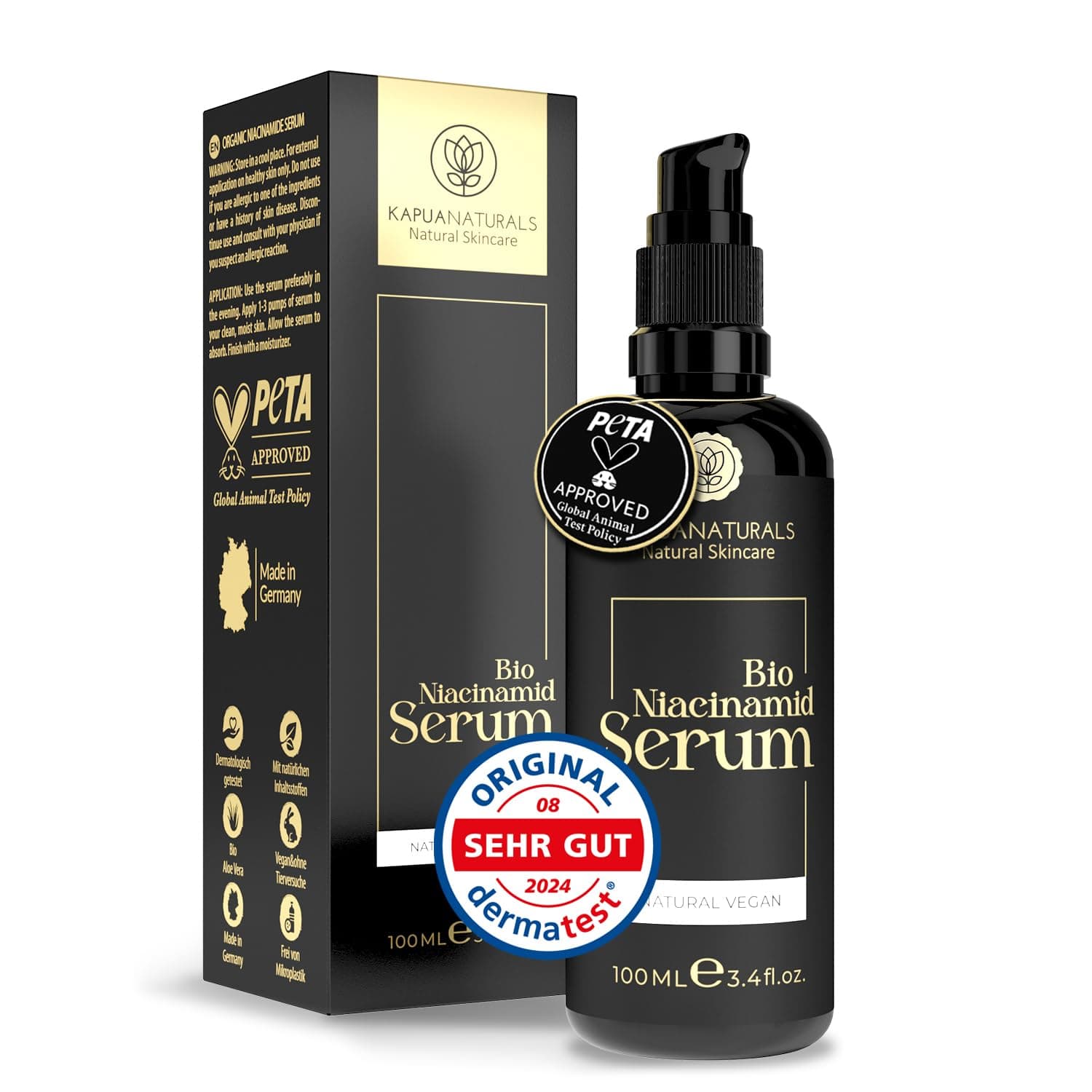 Bio Niacinamide Serum Hochdosiert für reife Haut 100ml • 10% Niacinamide + 1% Zink • Verkleinert Poren & verringert Flec
