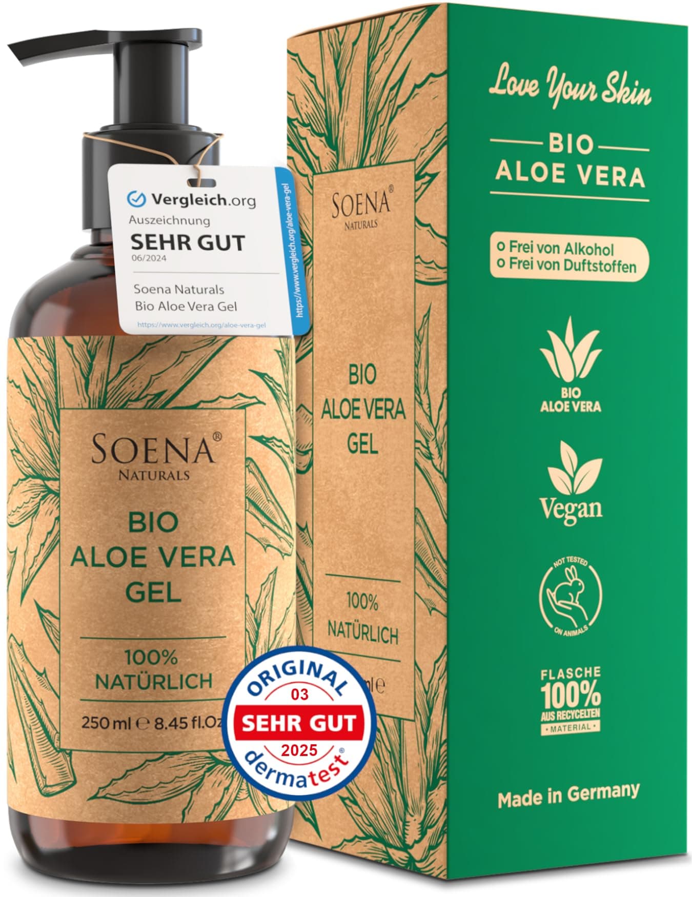 Bio Aloe Vera Gel - Feuchtigkeitscreme Gesicht & Körper | Made in Germany - Pure Blattsäfte enthalten