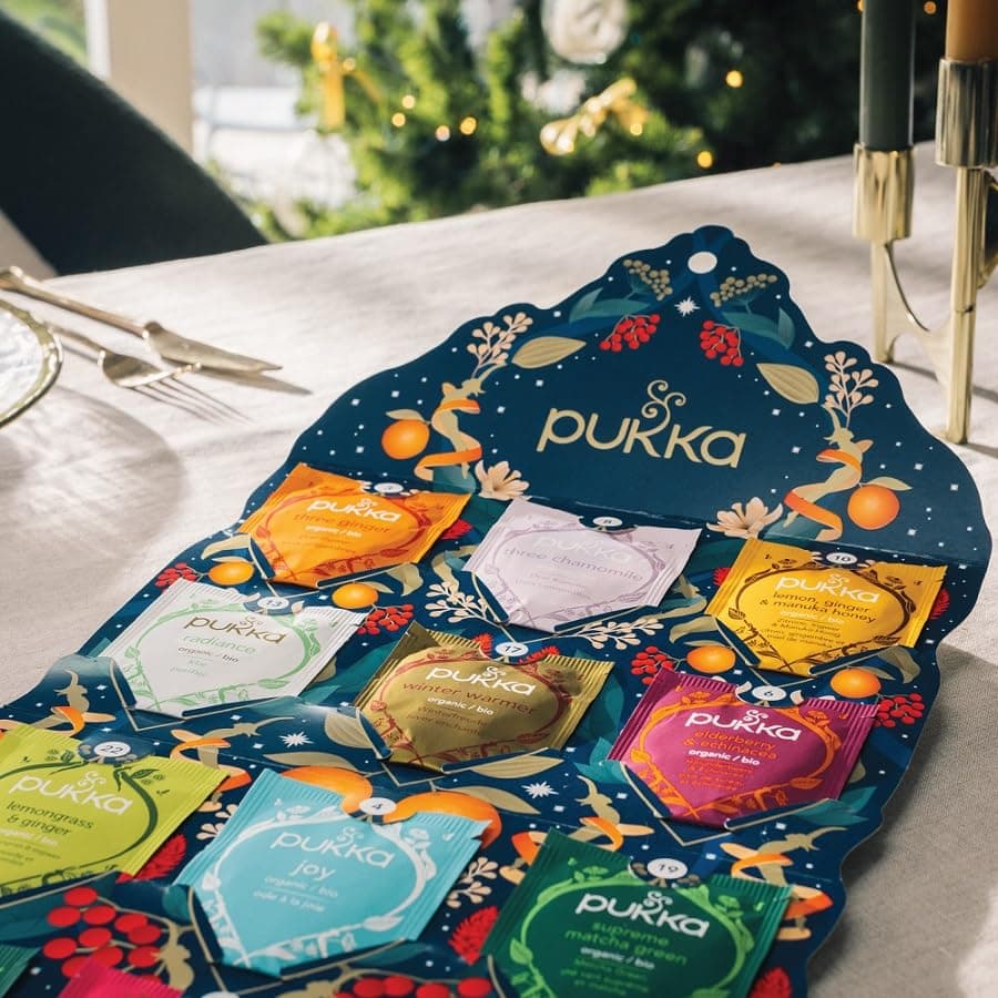 Pukka Bio Tee Geschenkset Wohlfühlkalender 2025 12 Tee Varianten EU Organic Soil Association