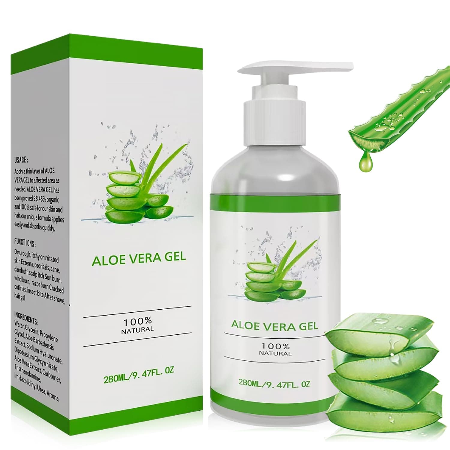 Aloe Vera Gel Bio Gesicht Creme 280ml Für Gesicht, Haare und Körper Beruhigend und Pflegend After Sun