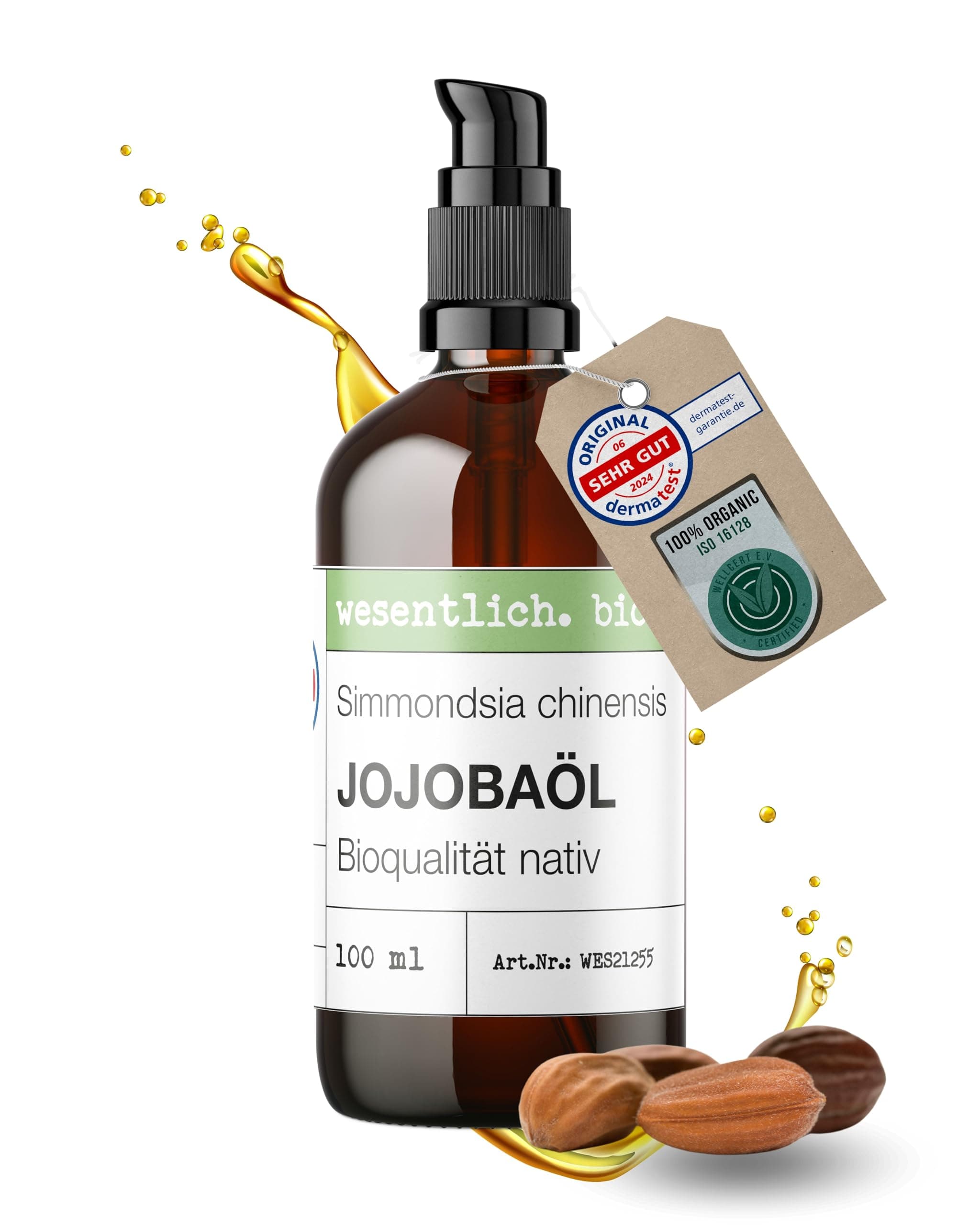Wesentlich Jojobaöl Bio kaltgepresst | 100% rein und natürlich | Pure Pflege für Haut und Haare | 100ml Braunglasflasche