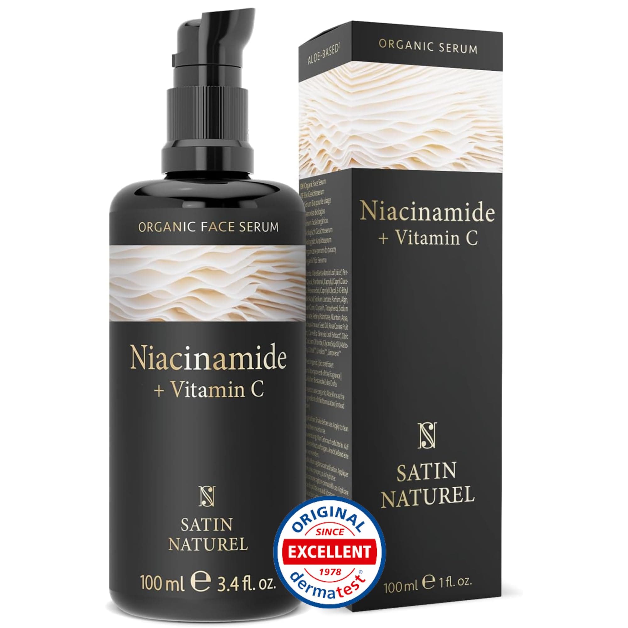 Satin Naturel Niacinamide Serum 100ml - Vegan - Gegen Überschüssiges Öl und Rötungen - Beseitigt Hautunreinheiten - Vita