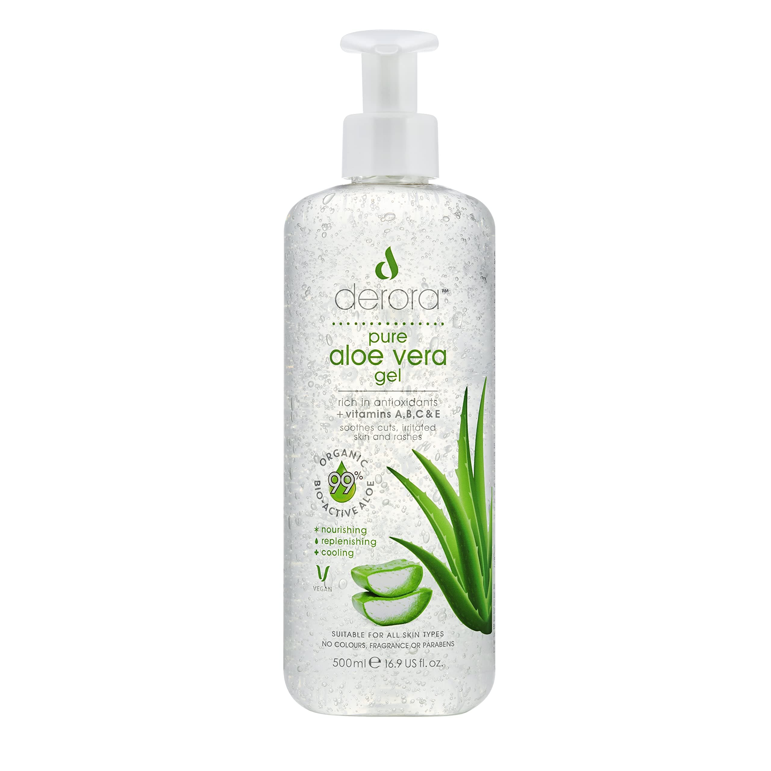Derora Aloe Vera Gel | 100% Reine, Organische Aloe-Inhaltsstoffe zur Hautheilung | Tierversuchsfrei & Vegan, 500 ml
