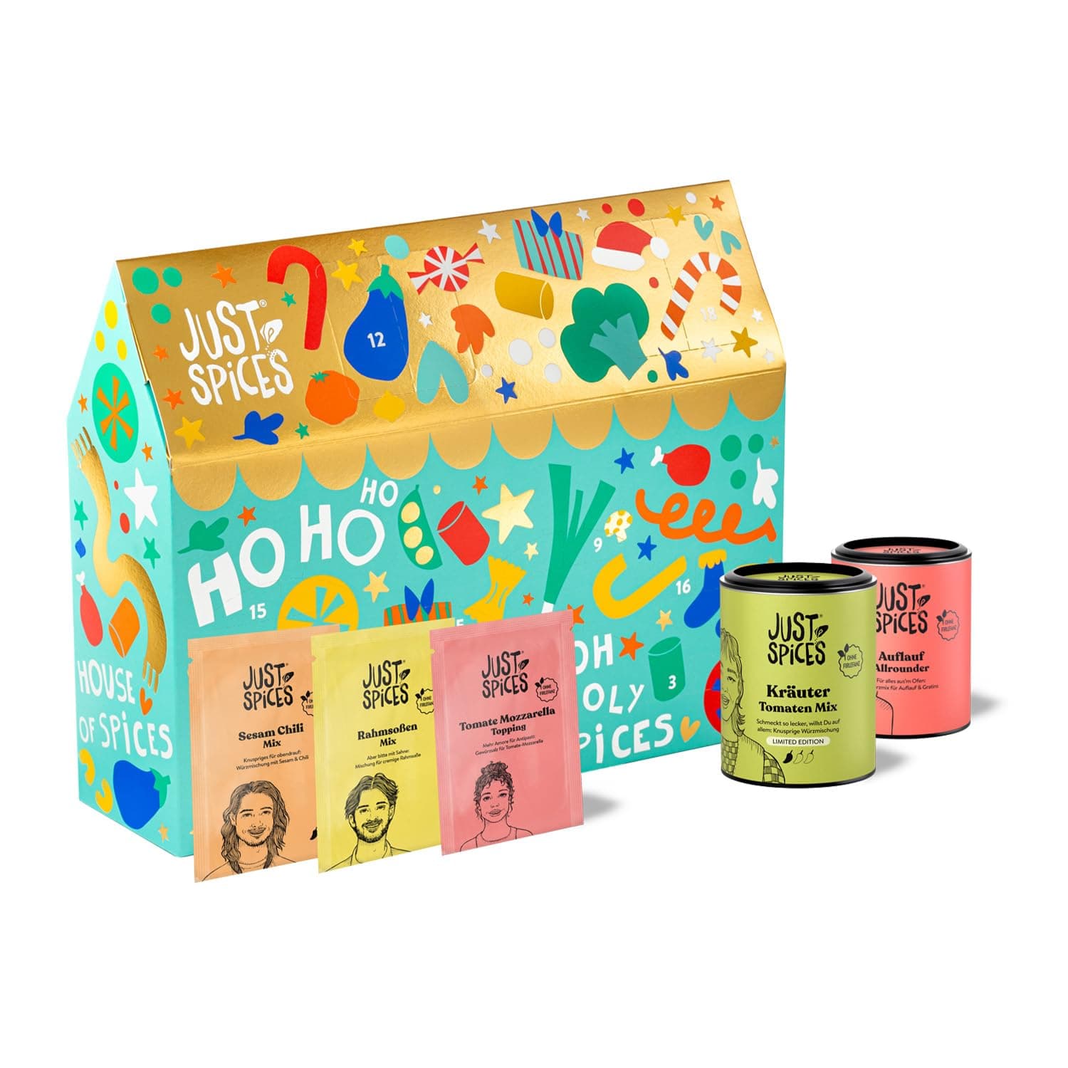 Just Spices Medium Gewürz Adventskalender 2025 - 24 leckere Gewürzmixe und Rezepte, 20 Gewürztütchen und 4 Dosen in Orig
