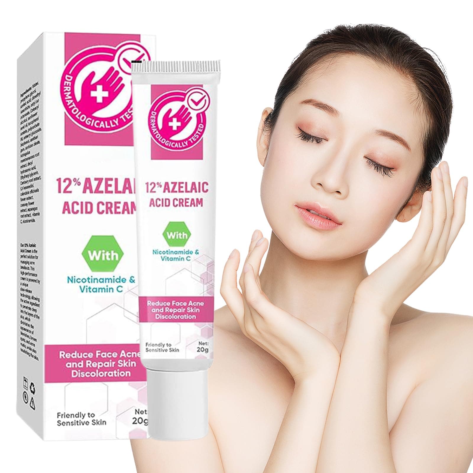 12% Azelaic Acid Serum, Effektives Gegen Pickel & Dunkle Flecken für Sensible Haut, Hautaufheller mit Hyaluronsäure
12%