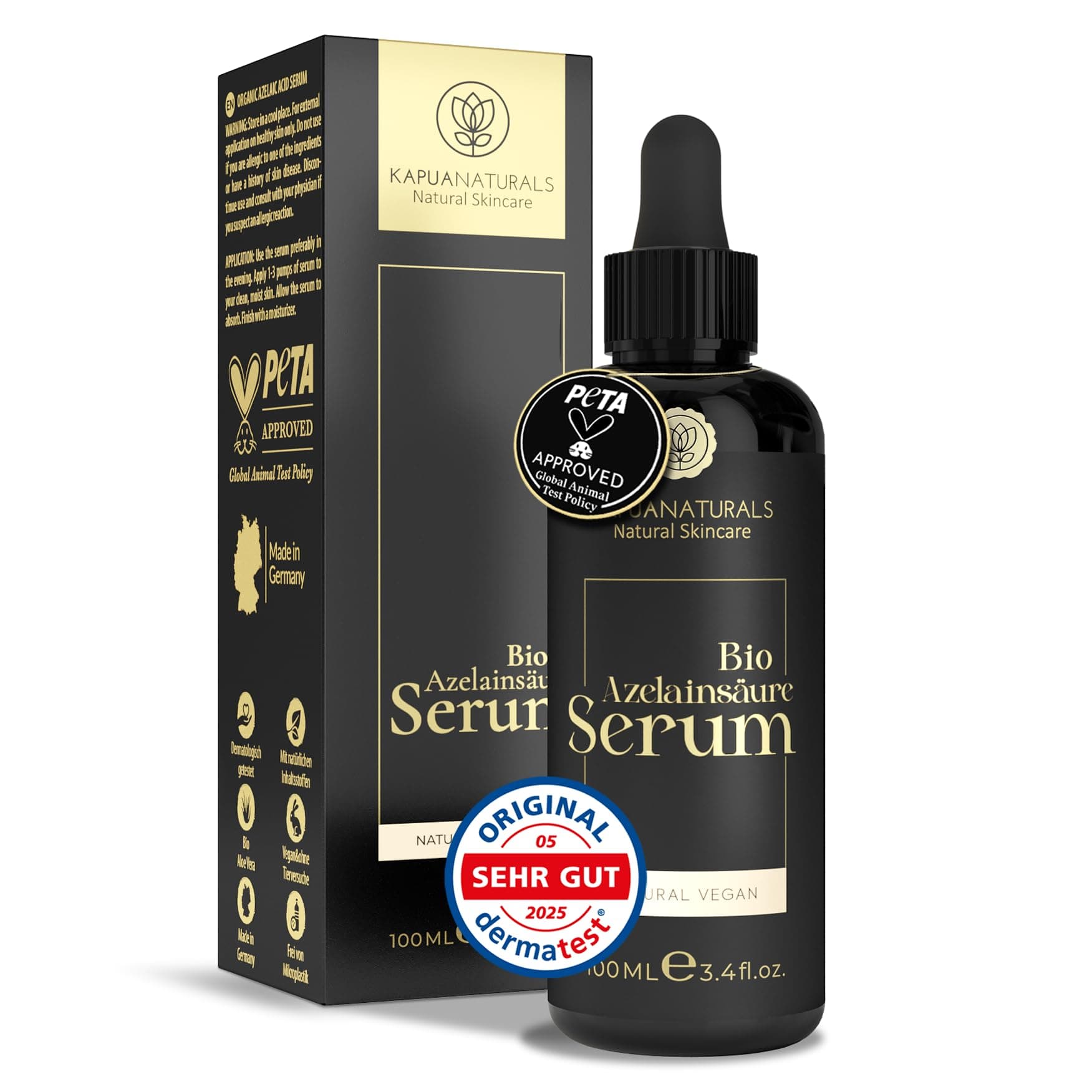 BIO Azelainsäure Serum Hochdosiert für Unreine und Sensible Haut • 100ml • Klärendes Serum mit Azelaic Acid, Panthenol