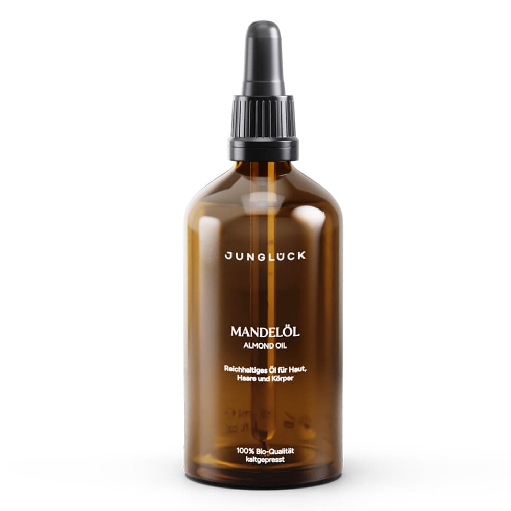 JUNGLÜCK Mandelöl BIO kaltgepresst 100ml - Hautpflege für trockenes Gesicht, Haare und Körper | 100% rein, natürliches Ö