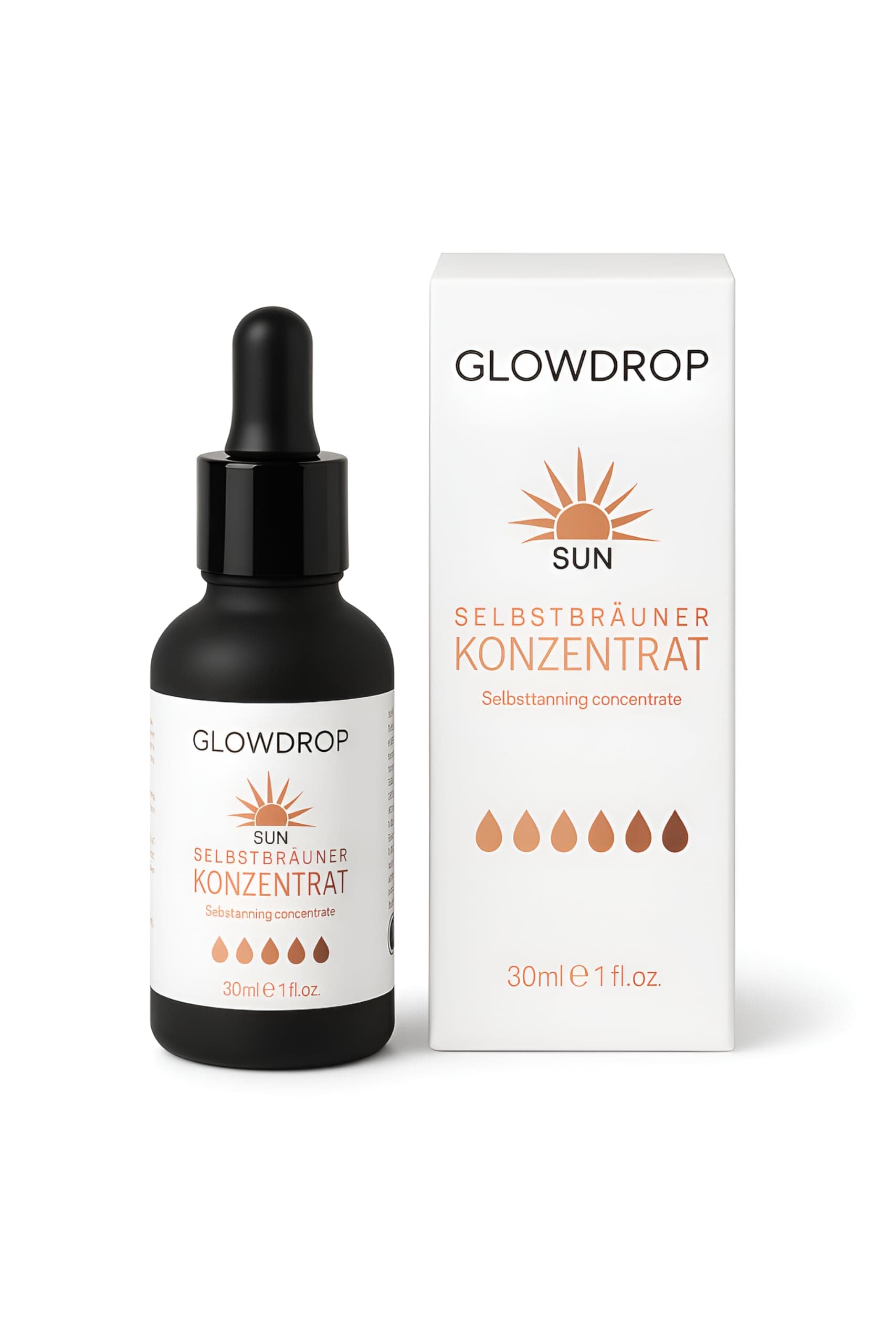 SUN Selbstbräunungskonzentrat – Flüssiges vegan Selftan Serum – Für natürliche und streifenfreie Bräune – Zu Gesichtspfl