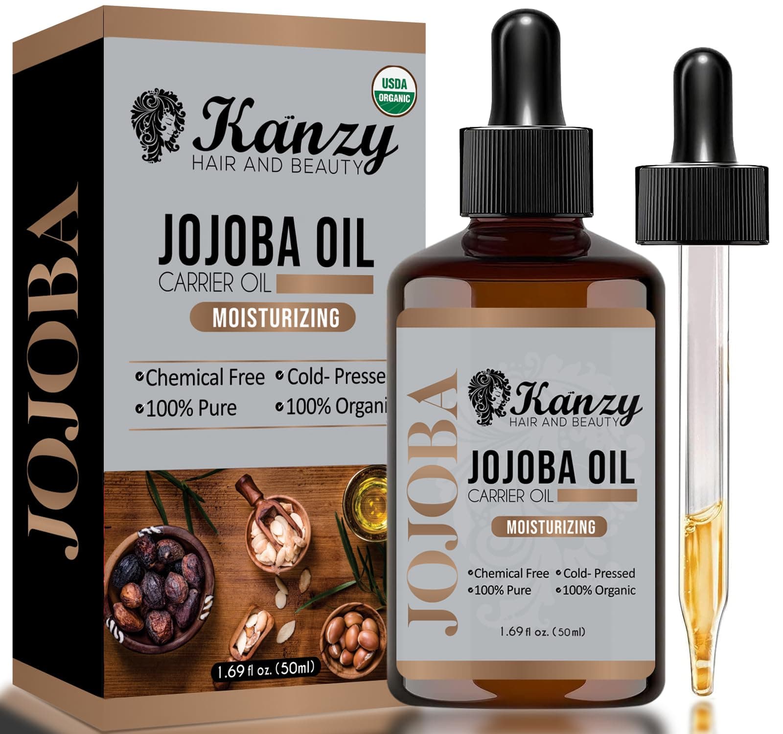 Kanzy Bio Hexanfreies Jojobaöl Anti-Aging 50ml für Haut und Haare