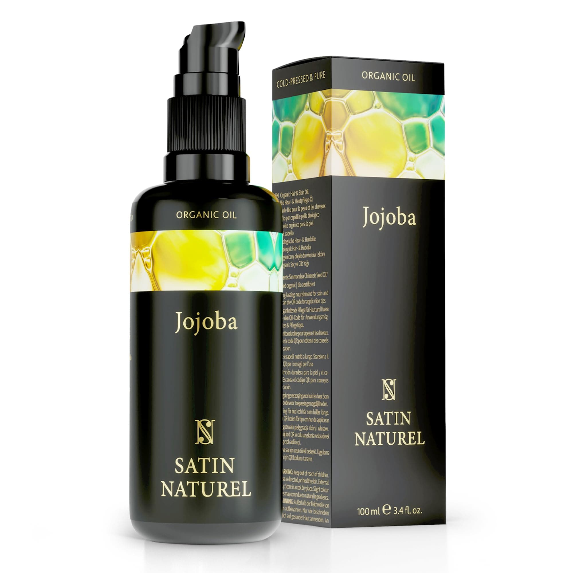 Satin Naturel Bio Jojobaöl 100ml – 100% Rein & Kaltgepresst – Gesichtsöl & Körperöl für Alle Hautarten – Vegane Naturpfl