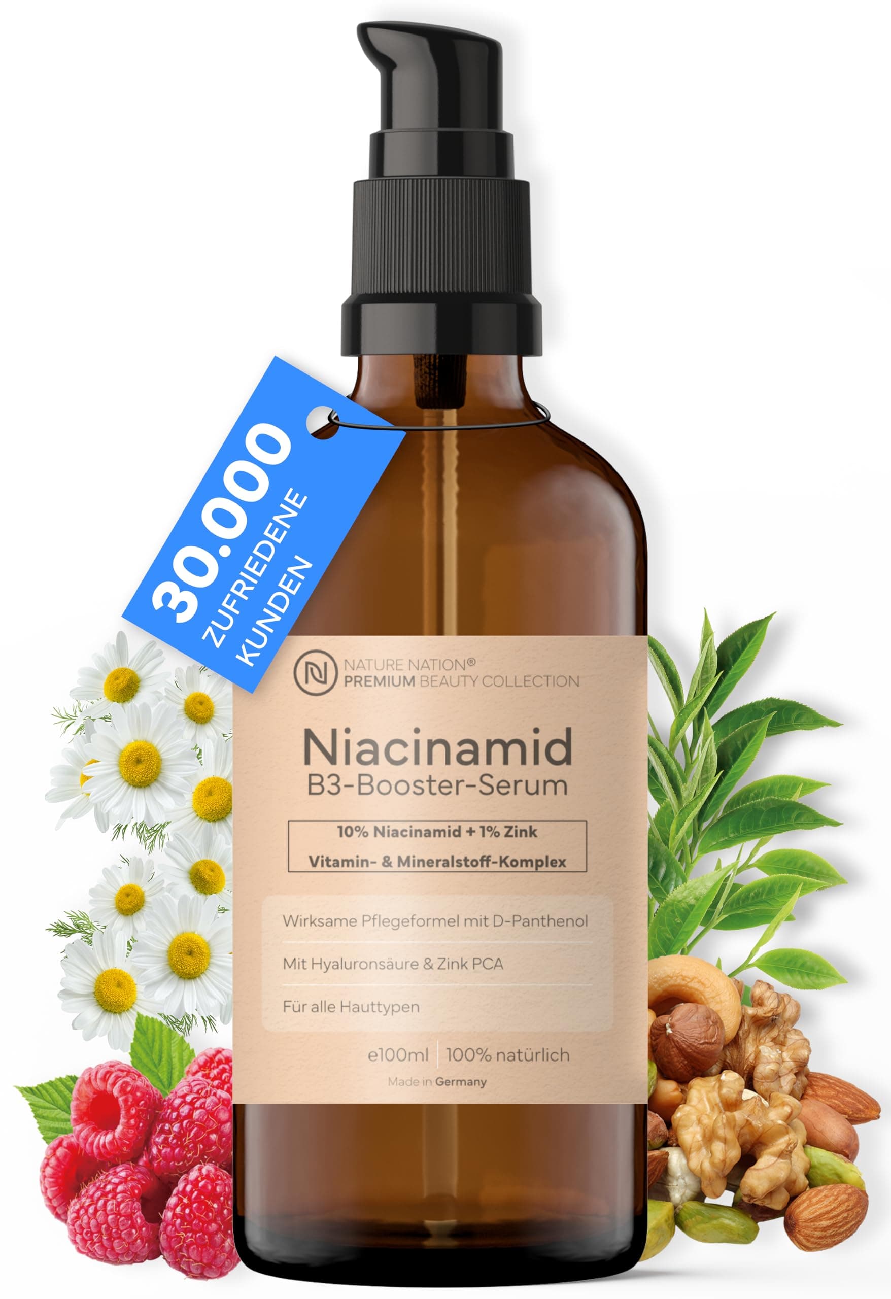 BIO Niacinamide Serum 10% mit Zink & Hyaluron - Porenverfeinerndes Gesichtsserum - Für reife Haut - Made in Germany (100