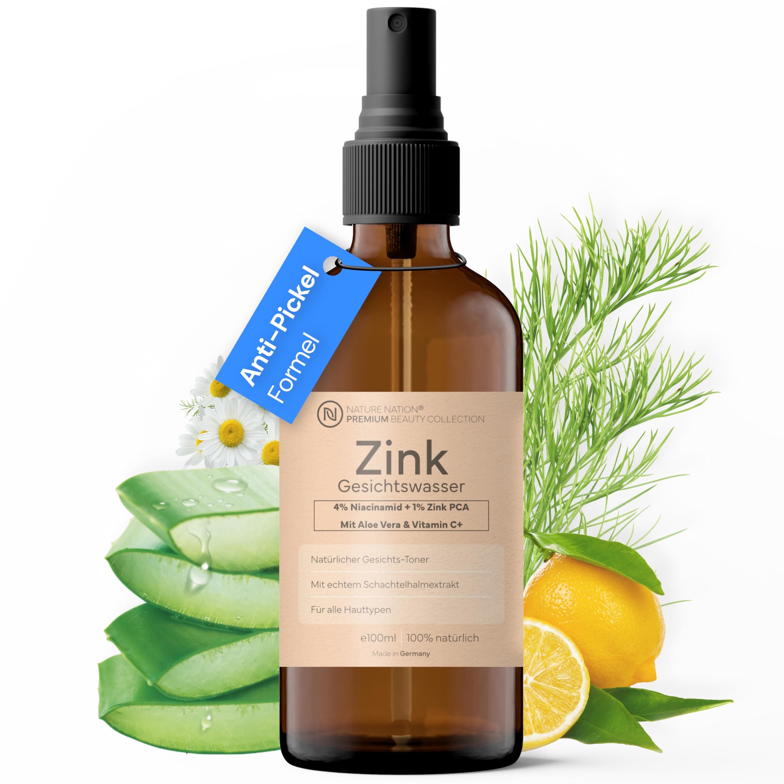 Zink Gesichtswasser Hydrolat: Spray-Toner für Alle Hauttypen mit 4% Niacinamid, 1% Zink PCA und BIO Aloe Vera (1 x 100ml