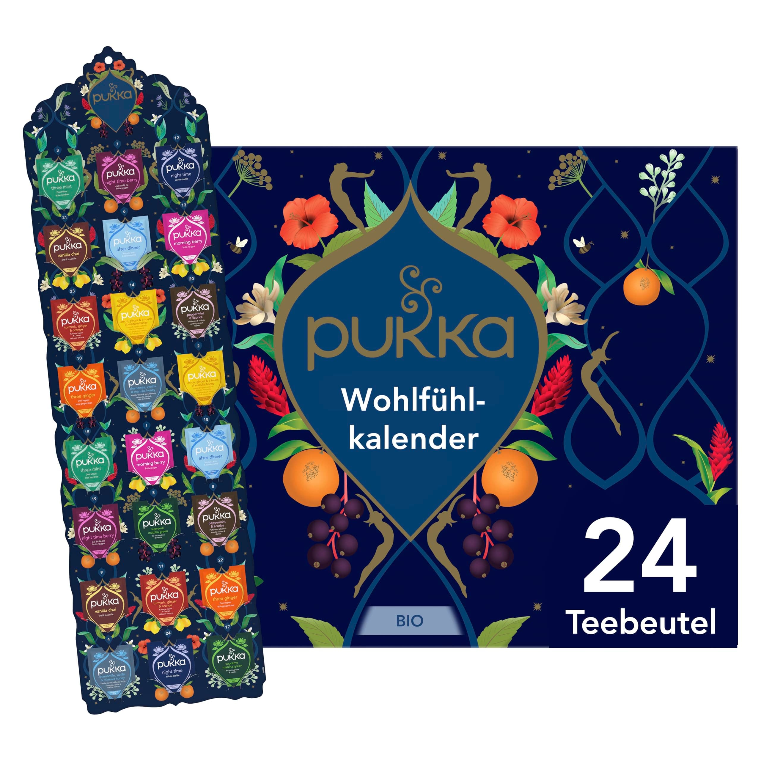 Pukka Bio Tee Geschenkset Wohlfühlkalender 2025 12 Tee Varianten EU Organic Soil Association